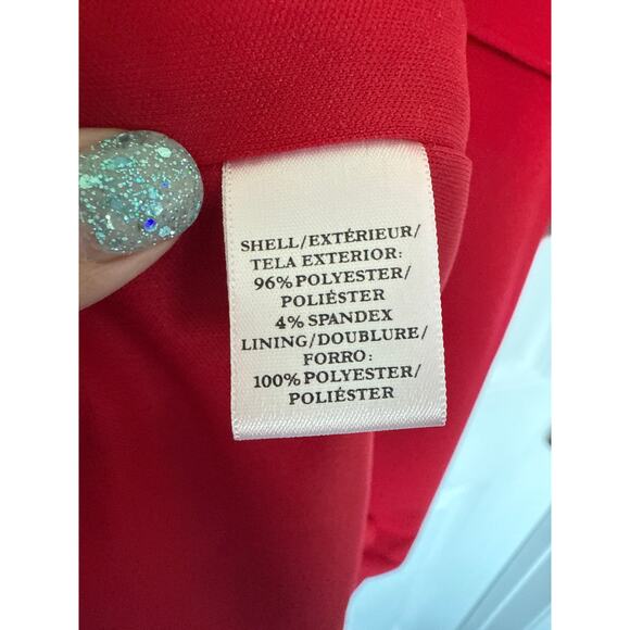 NWOT Ann Taylor Stretch V Neck Mock Wrap Dress in Bright Red, 18 - Picture 7 of 7